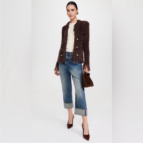 L'AGENCE Jackets & Blazers - L'AGENCE Chocolate Brown Fuzzy Jacket with Gold Logo Tag